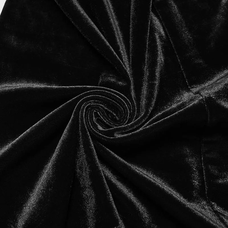 Schwarze, gotische Schlaghose für Damen mit floraler Spitze, Perlen und Quasten