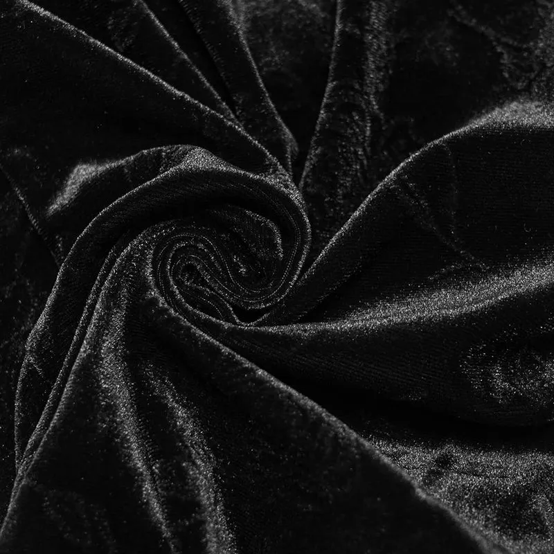 Schwarze Leggings aus schwarzem, gotischem Samt mit Blumenjacquard-Stickerei für Damen
