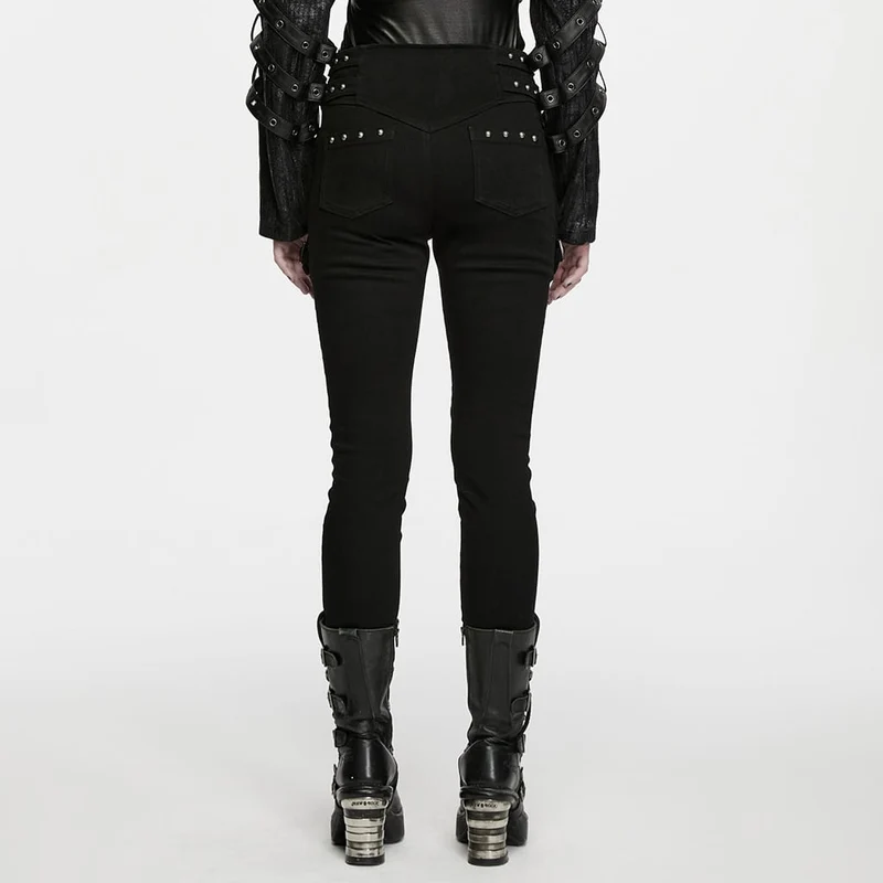 Punk-Hosen mit Nieten und Schnallen, Cargotaschen und schmaler Passform für Damen