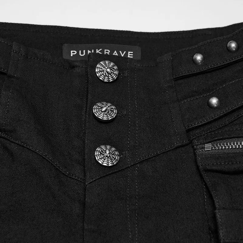 Punk-Hosen mit Nieten und Schnallen, Cargotaschen und schmaler Passform für Damen