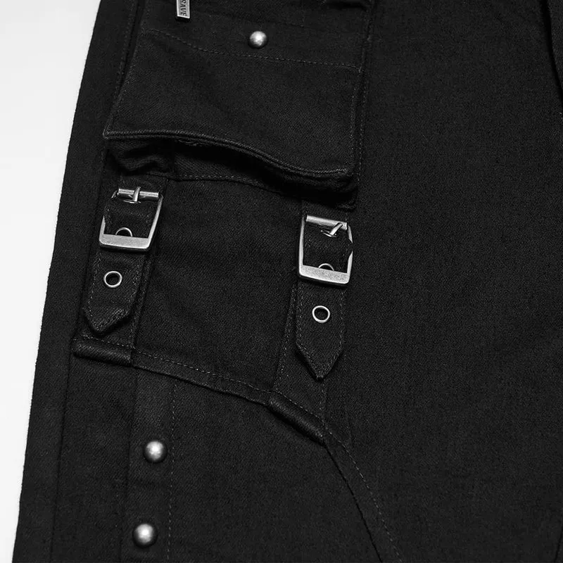 Punk-Hosen mit Nieten und Schnallen, Cargotaschen und schmaler Passform für Damen