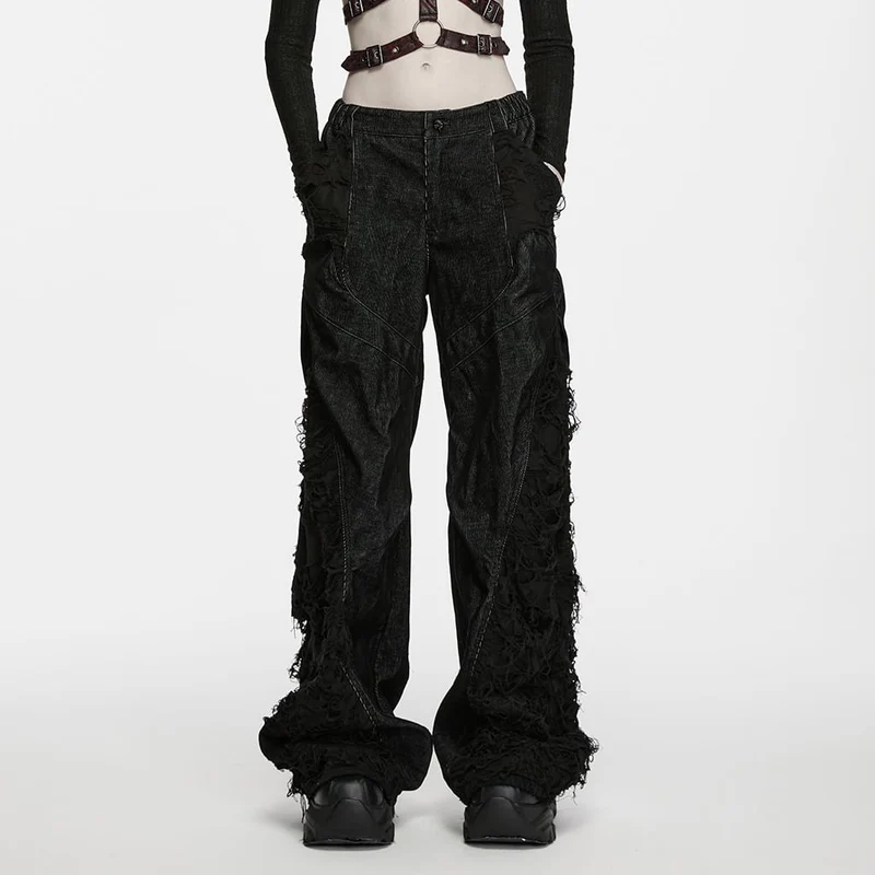 Punk-Hose für Damen, locker geschnitten, Used-Look, gerafft, weites Bein