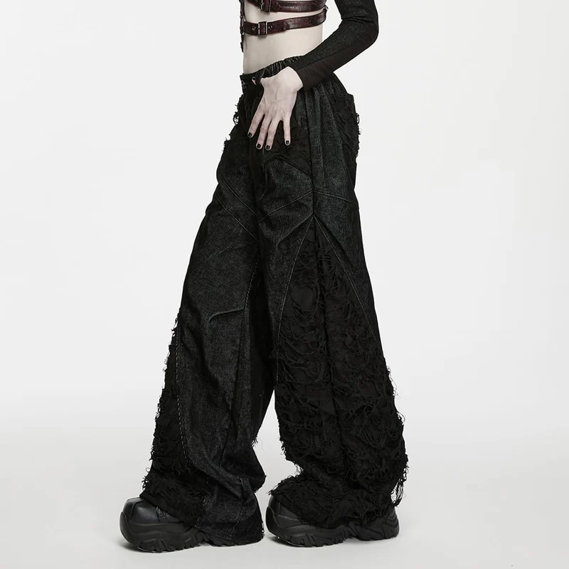 Punk-Hose für Damen, locker geschnitten, Used-Look, gerafft, weites Bein