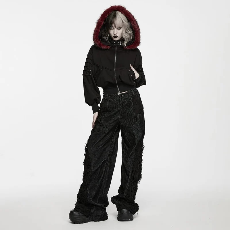 Punk-Hose für Damen, locker geschnitten, Used-Look, gerafft, weites Bein