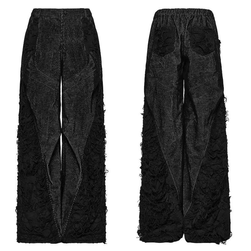 Punk-Hose für Damen, locker geschnitten, Used-Look, gerafft, weites Bein