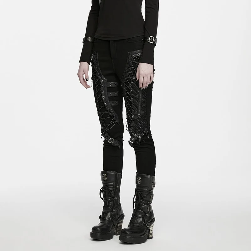 Punk-Skinny-Hose für Damen mit Ösen, Schnürung und Dornschließe