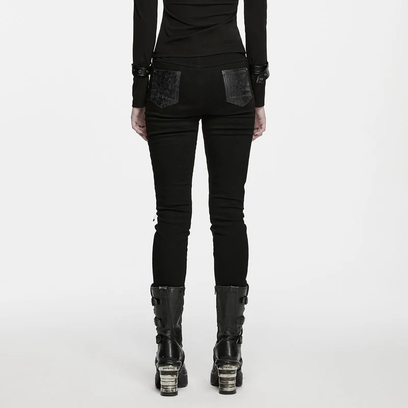 Punk-Skinny-Hose für Damen mit Ösen, Schnürung und Dornschließe