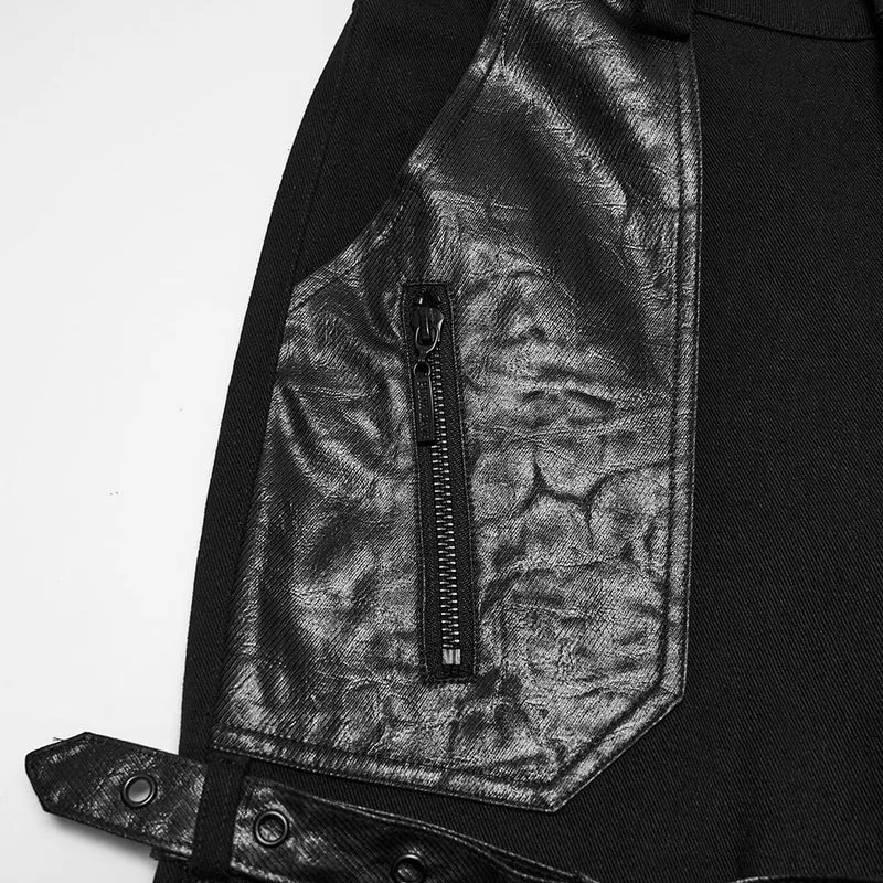 Punk-Hose für Damen mit Oberschenkelschnalle, gekreuzten Riemen, mehreren Taschen und geradem Bein
