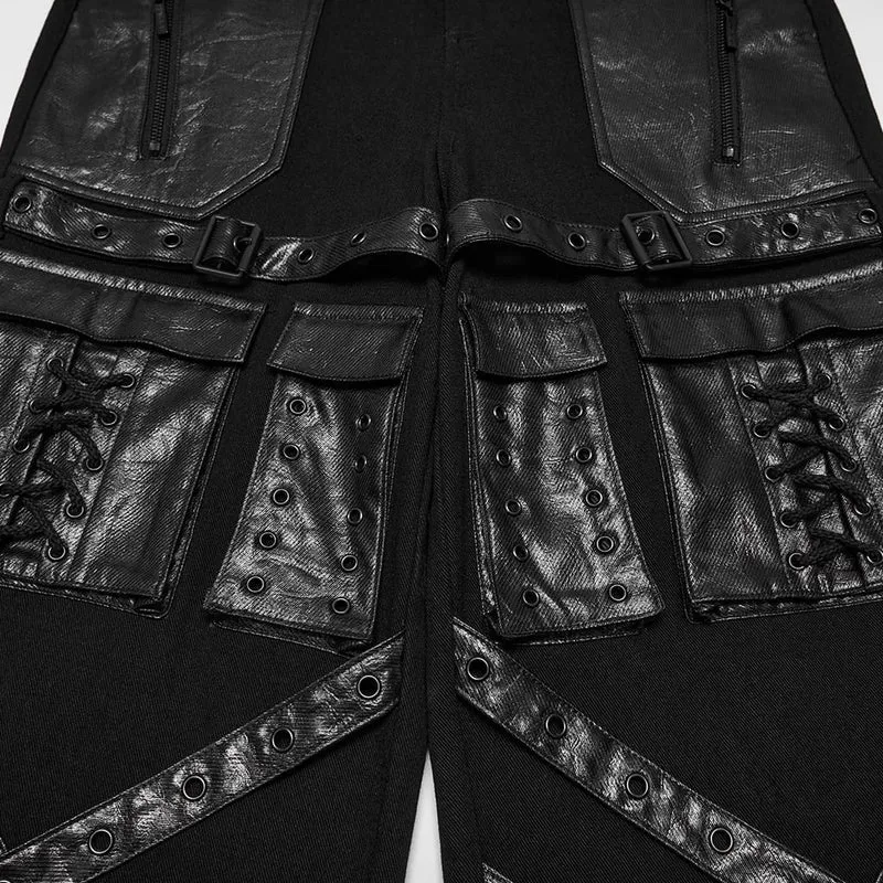 Punk-Hose für Damen mit Oberschenkelschnalle, gekreuzten Riemen, mehreren Taschen und geradem Bein