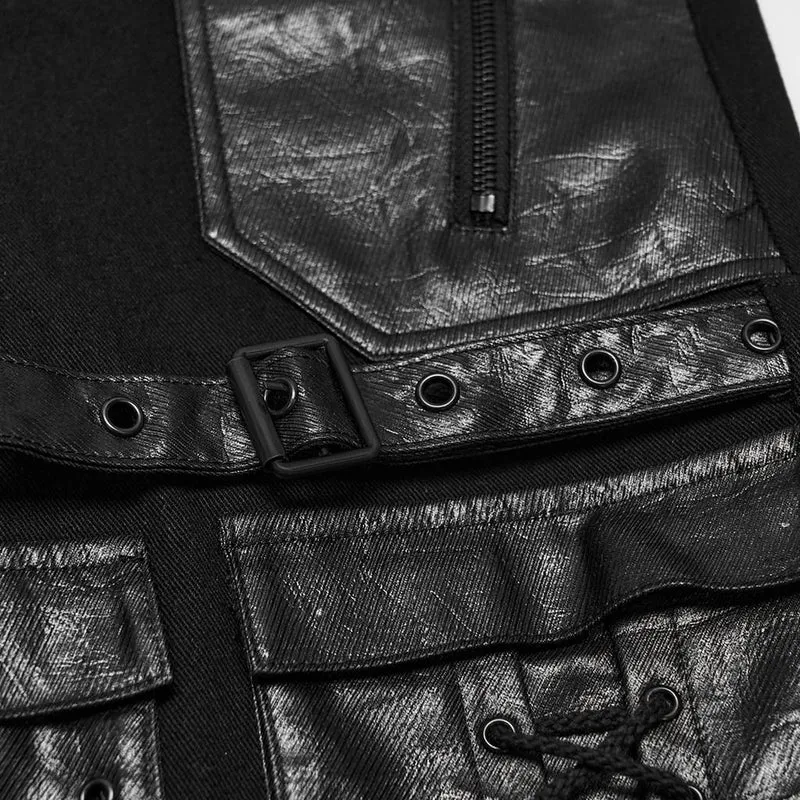 Punk-Hose für Damen mit Oberschenkelschnalle, gekreuzten Riemen, mehreren Taschen und geradem Bein