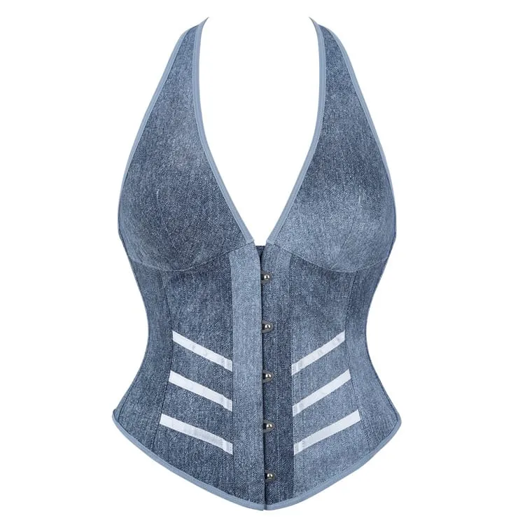 Gothic-Korsett für Damen mit tiefem V-Ausschnitt und Neckholder-Oberbrust