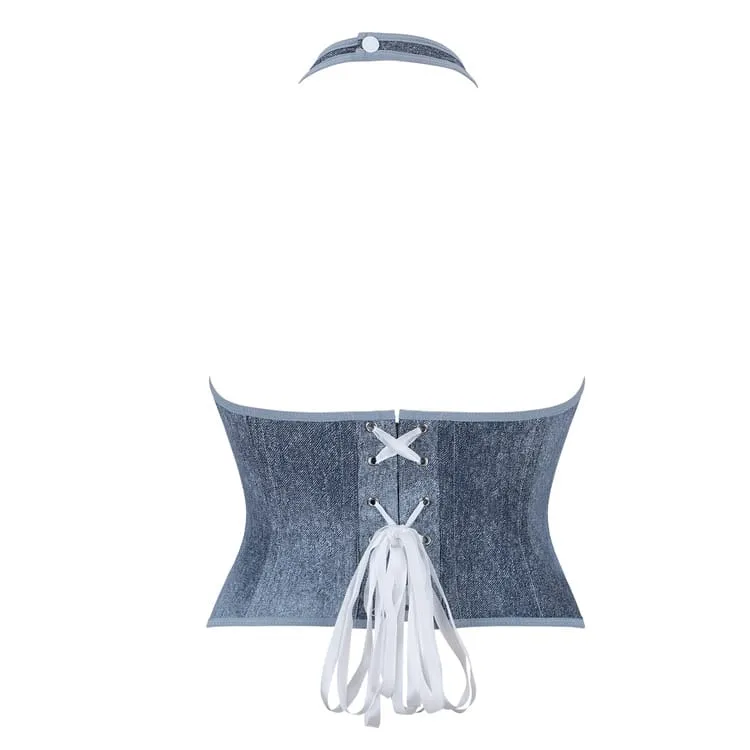 Gothic-Korsett für Damen mit tiefem V-Ausschnitt und Neckholder-Oberbrust
