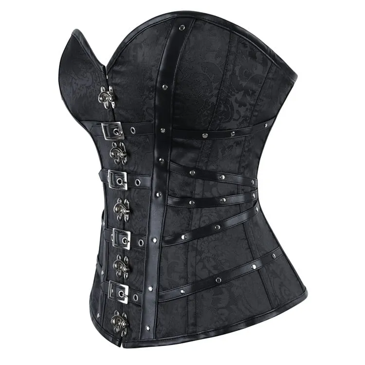 Gothic-Korsett für Damen mit Schnallenriemen und Schnürung über der Brust