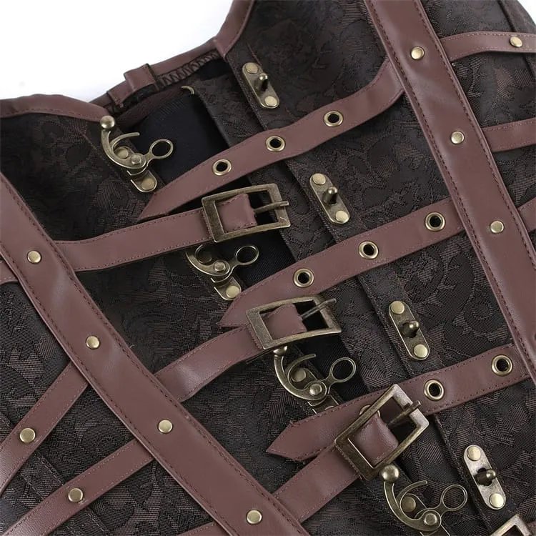 Gothic-Korsett für Damen mit Schnallenriemen und Schnürung über der Brust