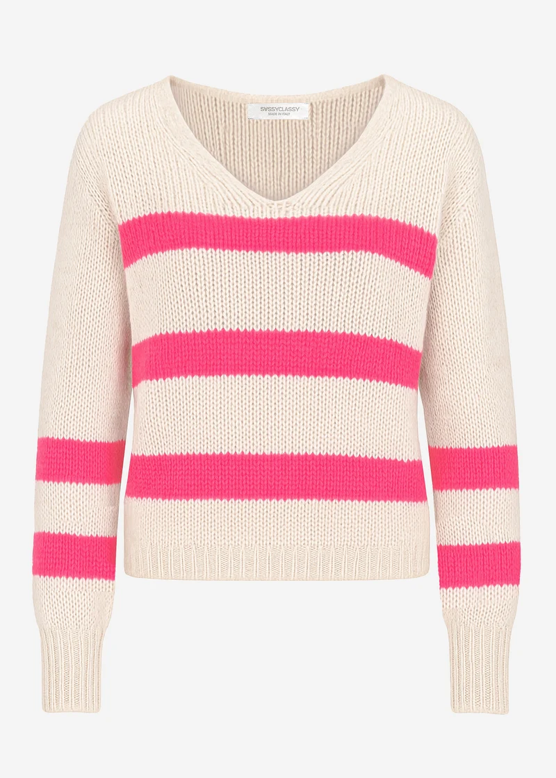 Pullover mit pink Streifen - hellbeige