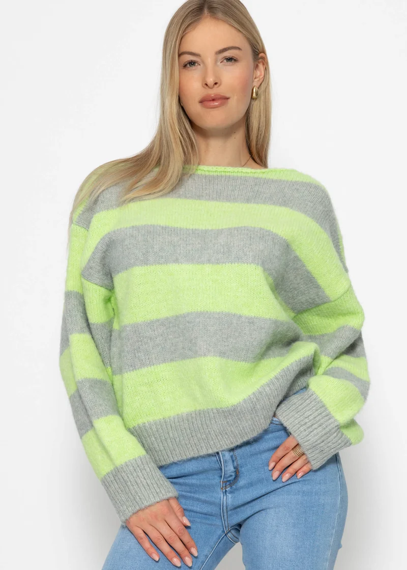 Pullover mit Blockstreifen - grün-grau