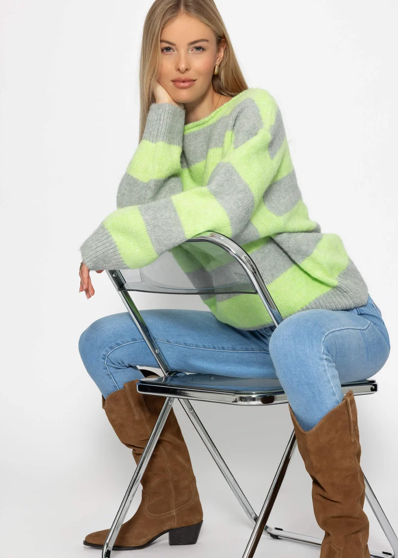 Pullover mit Blockstreifen - grün-grau