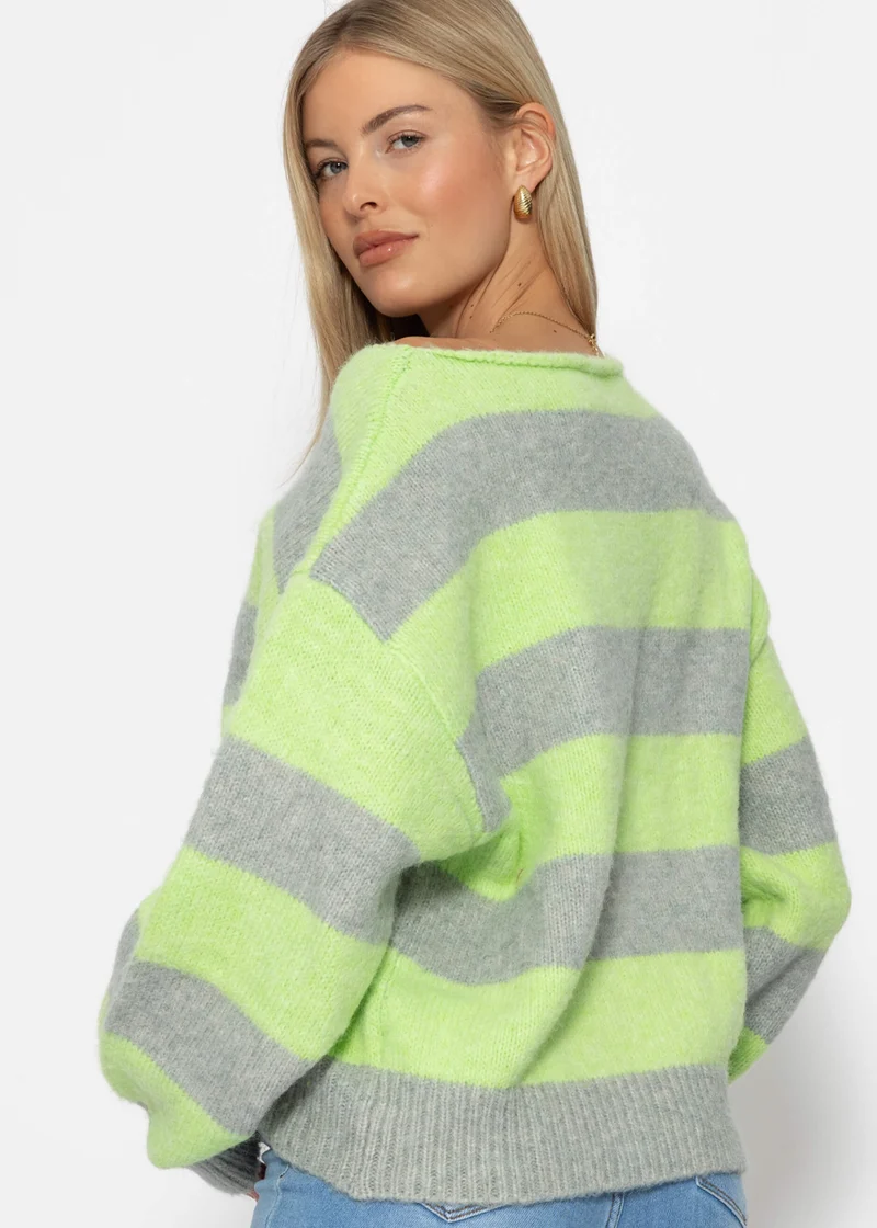 Pullover mit Blockstreifen - grün-grau