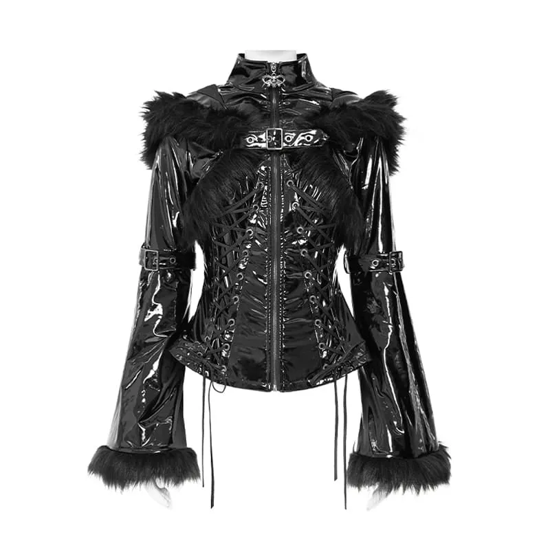 Punk-Kapuzenjacke für Damen mit Schnürung und Schnallenriemen