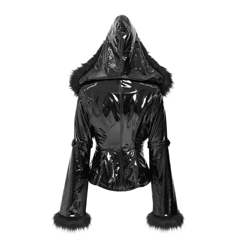 Punk-Kapuzenjacke für Damen mit Schnürung und Schnallenriemen