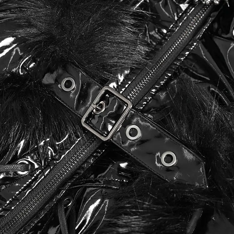 Punk-Kapuzenjacke für Damen mit Schnürung und Schnallenriemen