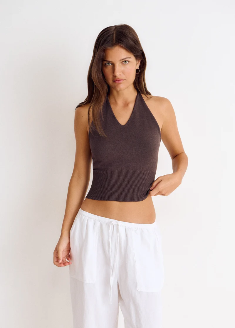 Ribbed knit halter top