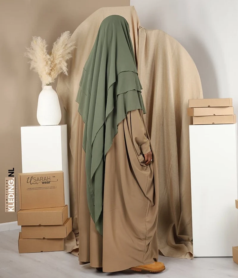 Triple Diamond Khimar Chiffon- Pistazie