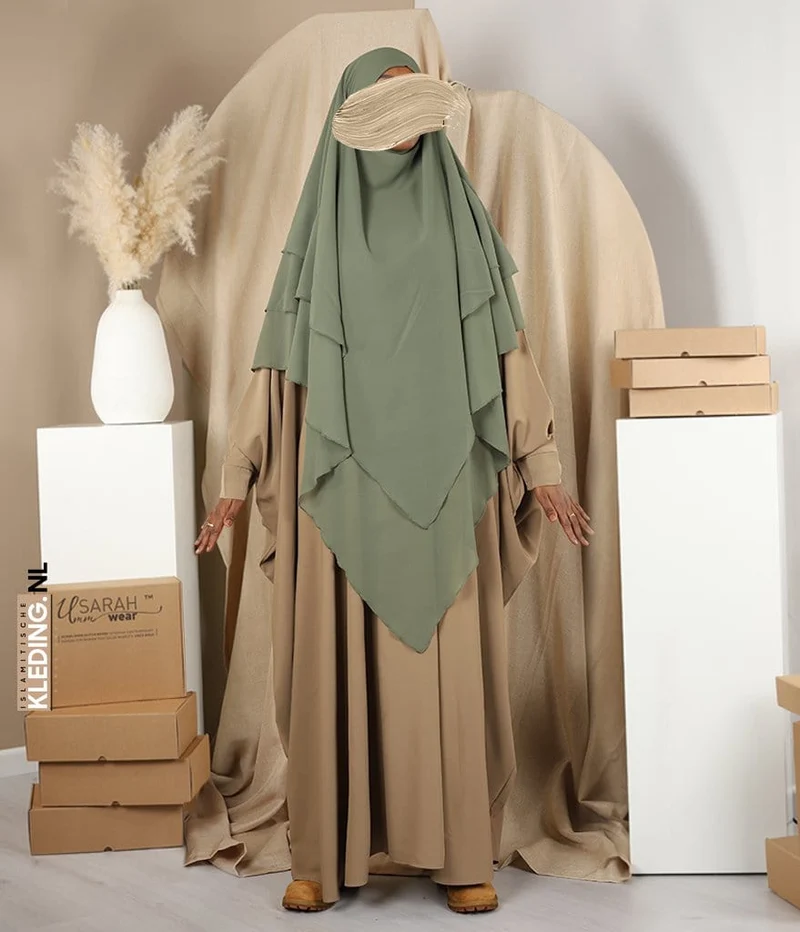 Triple Diamond Khimar Chiffon- Pistazie