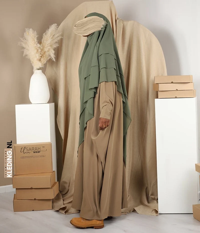 Triple Diamond Khimar Chiffon- Pistazie