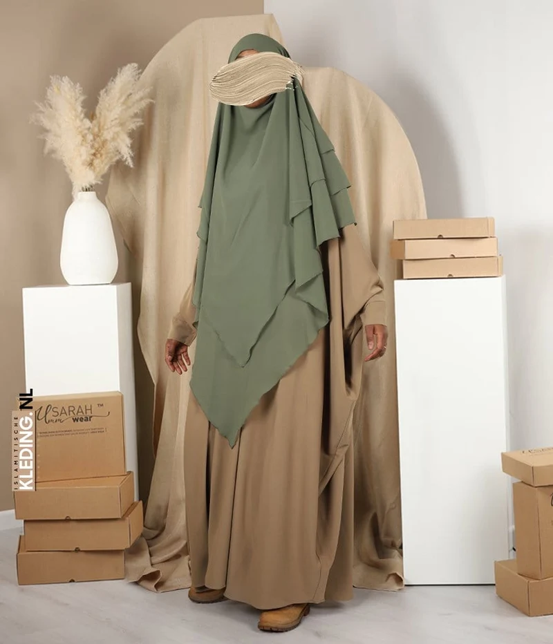 Triple Diamond Khimar Chiffon- Pistazie