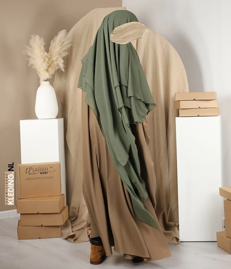 Triple Diamond Khimar Chiffon- Pistazie