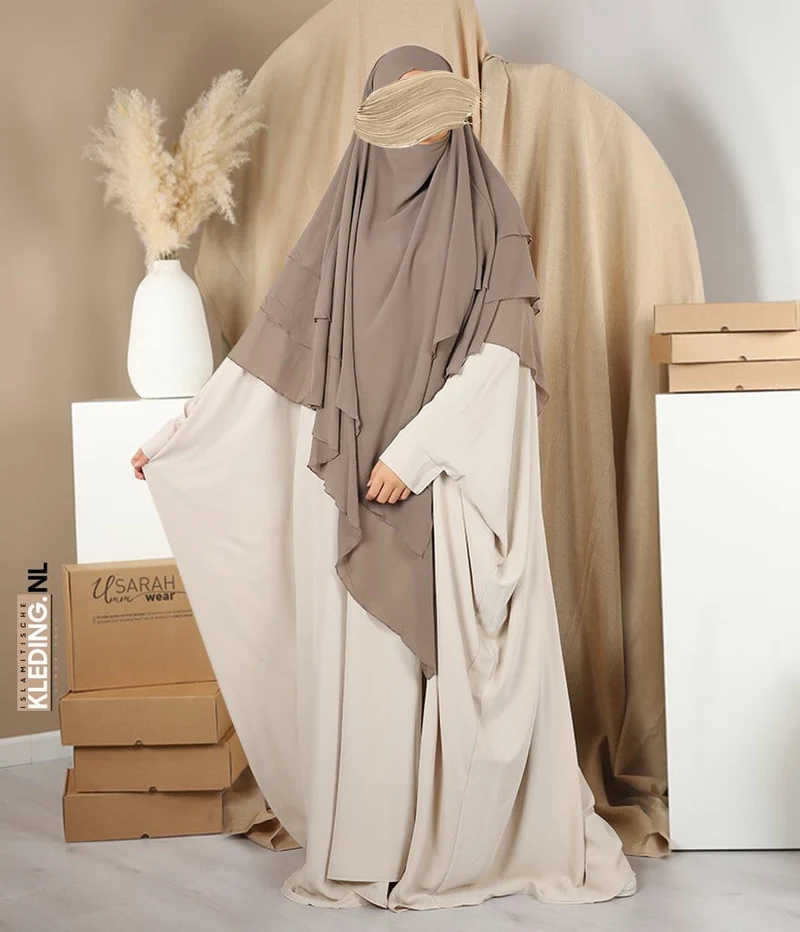 Triple Diamond Khimar Chiffon - Taupe