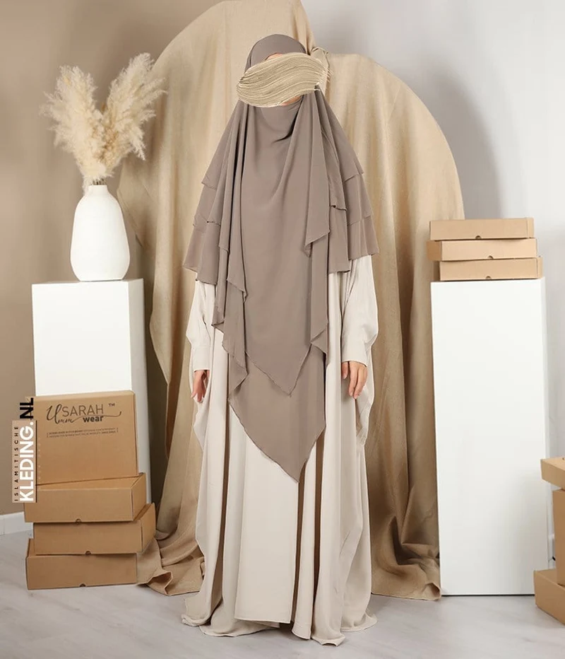 Triple Diamond Khimar Chiffon - Taupe