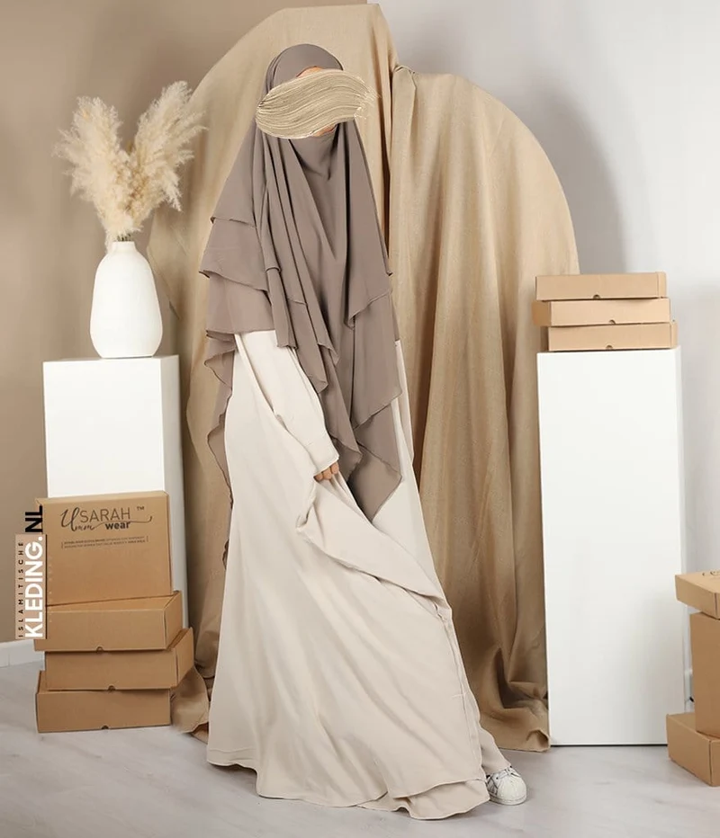 Triple Diamond Khimar Chiffon - Taupe