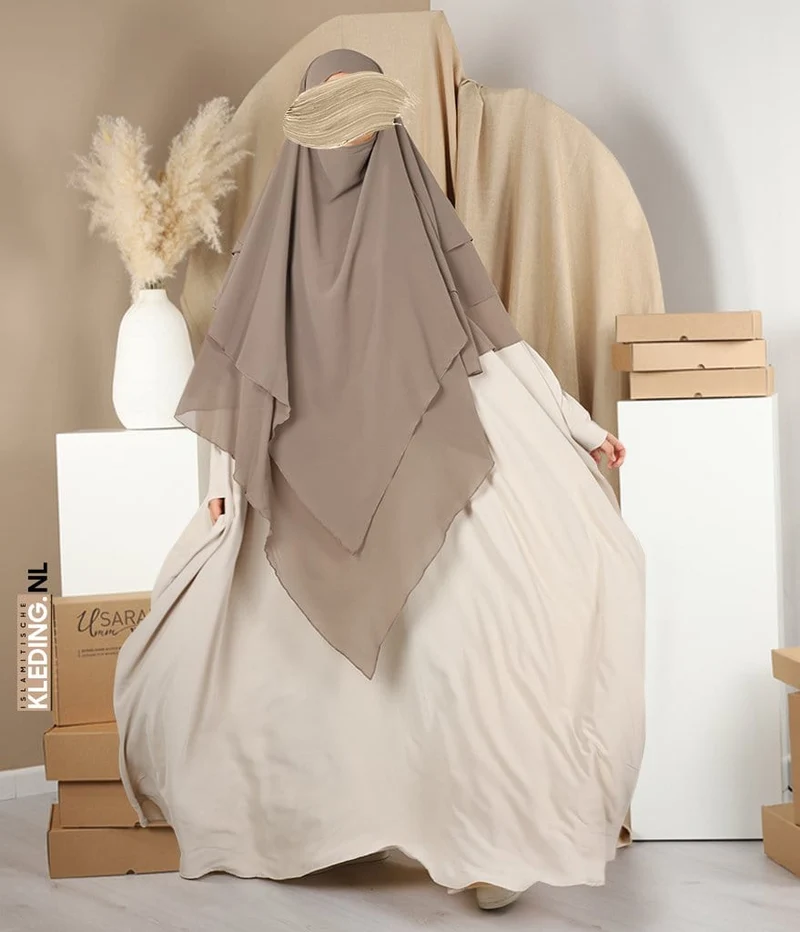 Triple Diamond Khimar Chiffon - Taupe