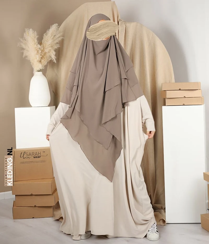 Triple Diamond Khimar Chiffon - Taupe