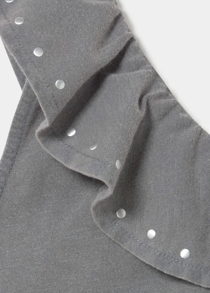 Asymmetric ruffle stud t-shirt