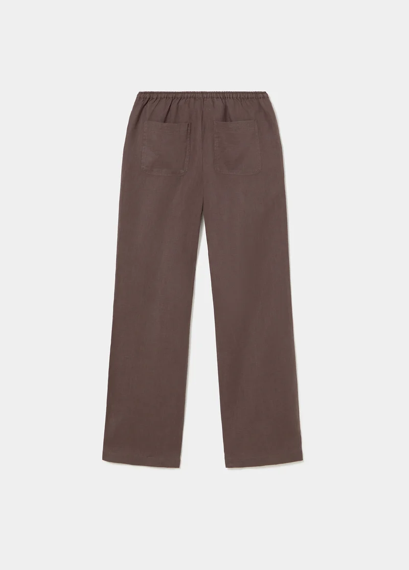 Pants with linen waist detail