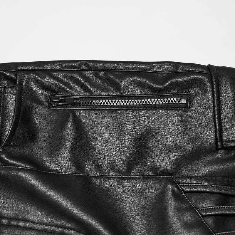 Cyberpunk-Skinny-Hose für Damen mit mehreren Taschen, gerafften Knien und Kunstleder-Details