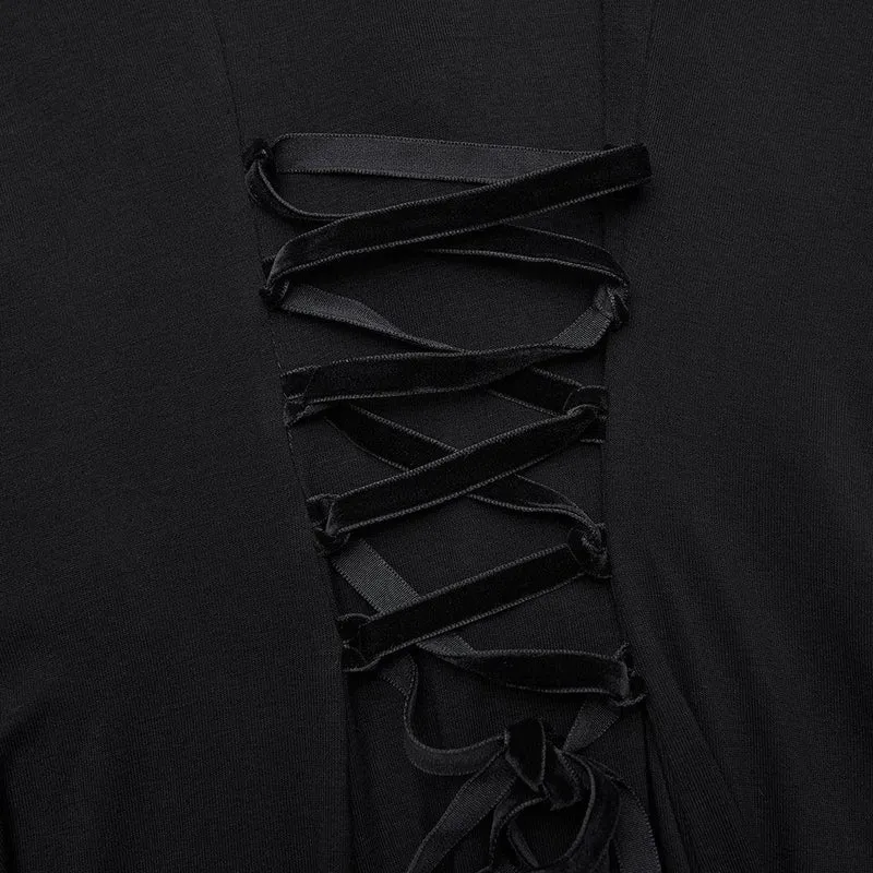 Damen Punk Cutout Kleid mit Schnallenriemen und Kapuze
