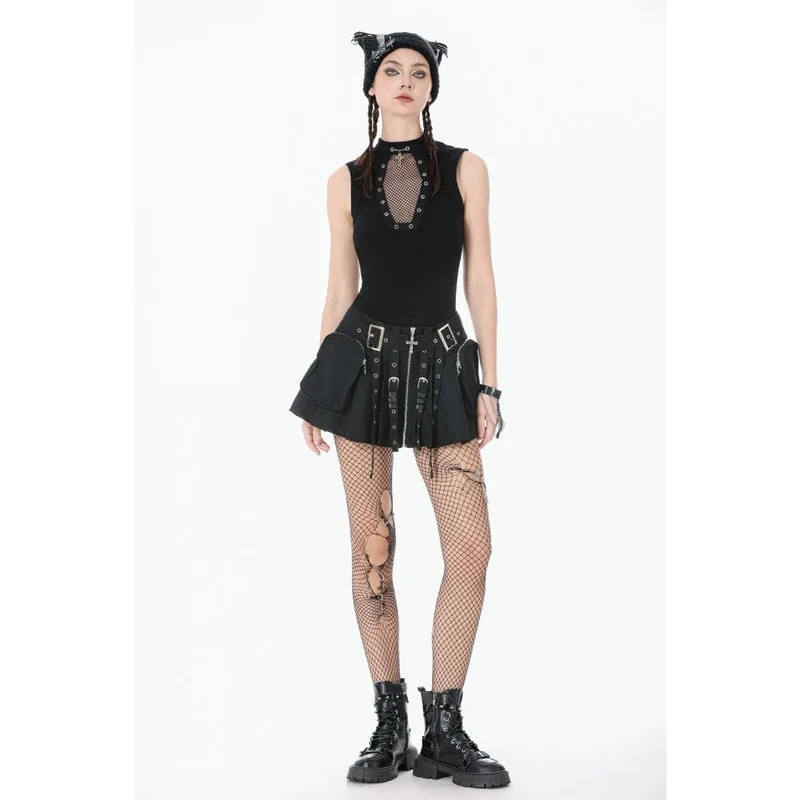 Punk-Tanktop mit Ösen, Sargform und Mesh-Einsätzen für Damen