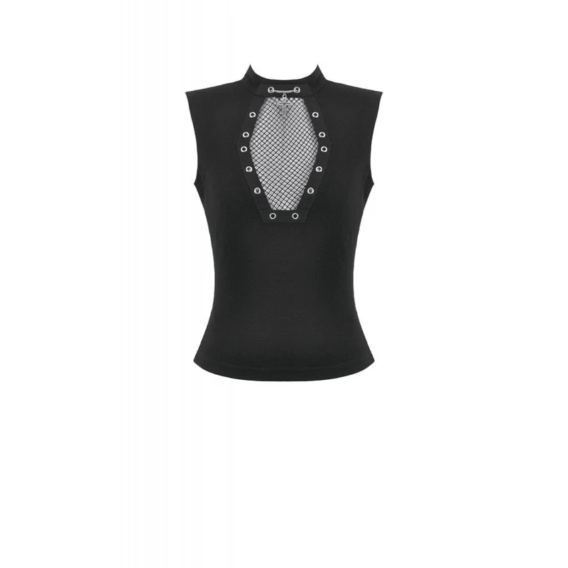 Punk-Tanktop mit Ösen, Sargform und Mesh-Einsätzen für Damen