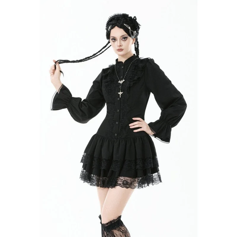 Gothic-Kleid mit Rüschen und Puffärmeln für Damen, Abschlusskleid