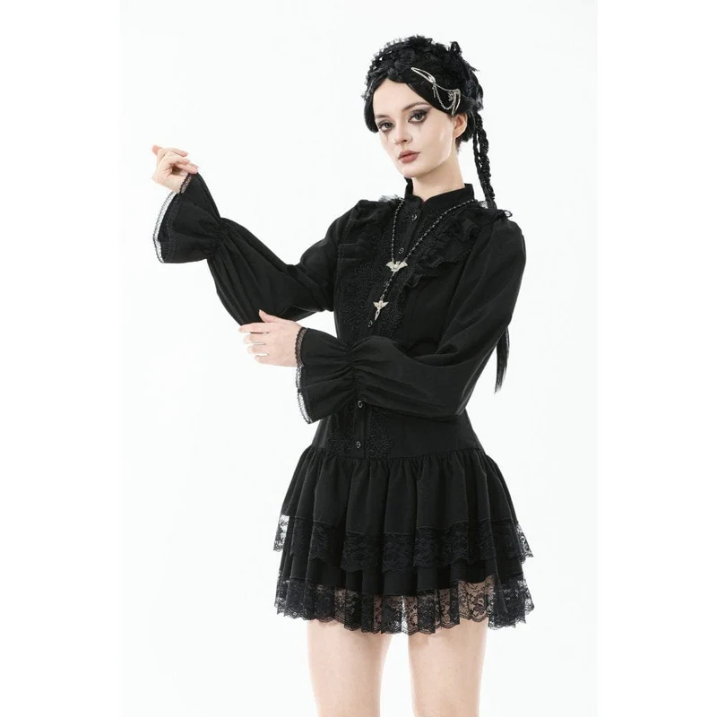Gothic-Kleid mit Rüschen und Puffärmeln für Damen, Abschlusskleid