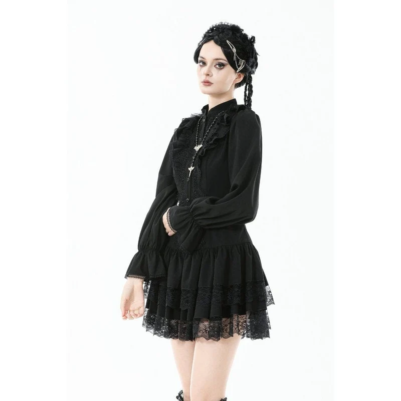 Gothic-Kleid mit Rüschen und Puffärmeln für Damen, Abschlusskleid