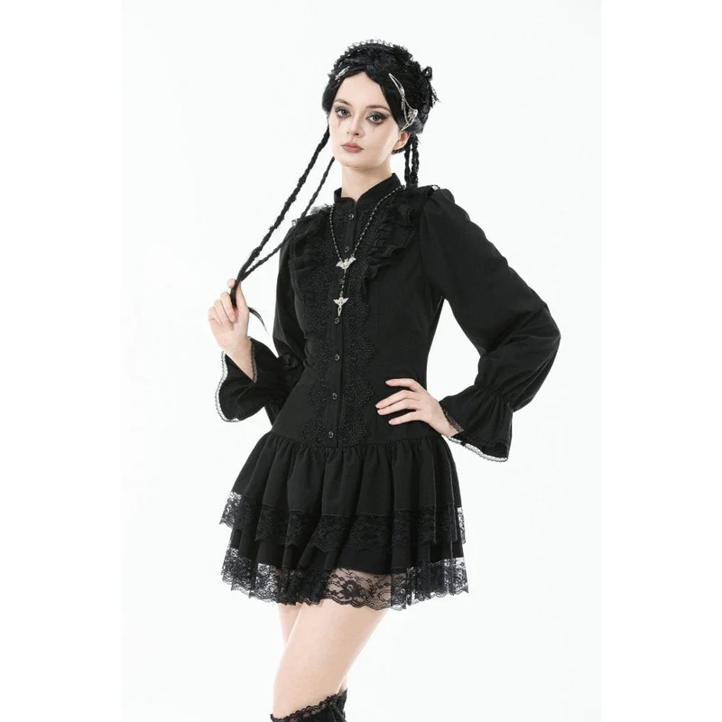 Gothic-Kleid mit Rüschen und Puffärmeln für Damen, Abschlusskleid