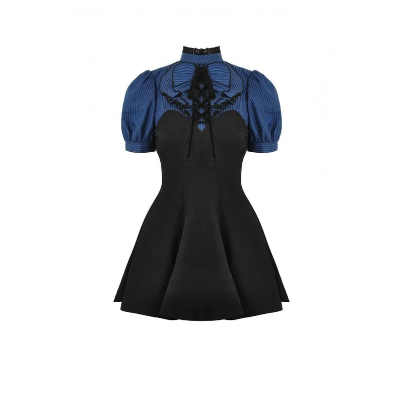 Damen-Grunge-Kleid mit Stehkragen und Streifenmuster