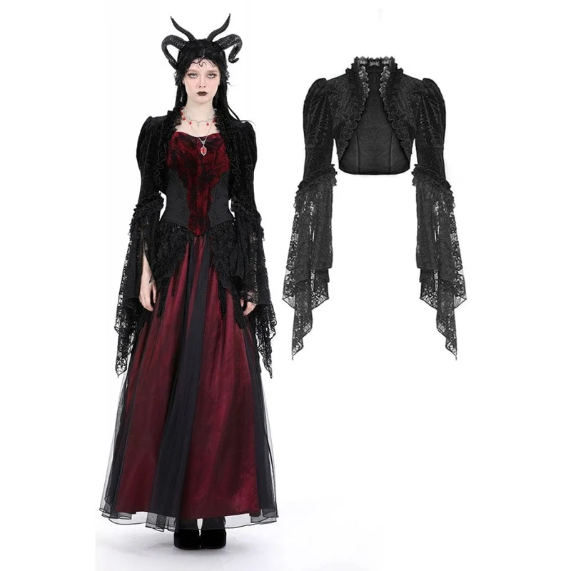 Gothic-Umhang aus Samt mit Puffärmeln und Rüschen für Damen