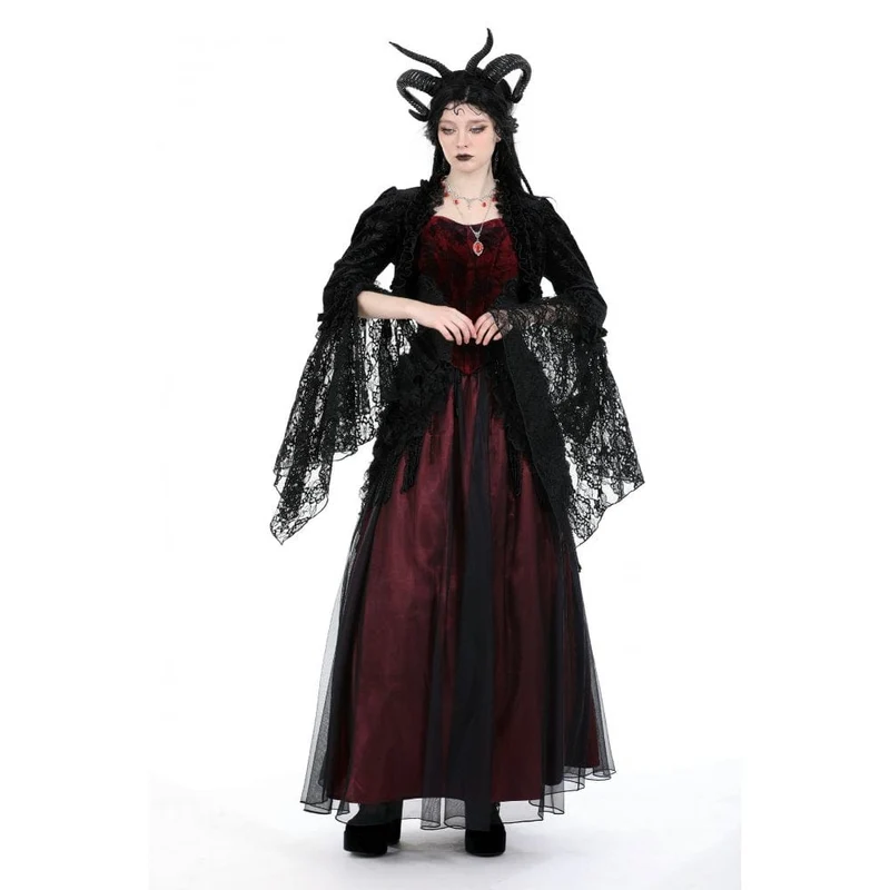 Gothic-Umhang aus Samt mit Puffärmeln und Rüschen für Damen