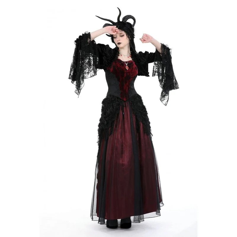 Gothic-Umhang aus Samt mit Puffärmeln und Rüschen für Damen
